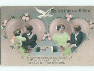 Pre-Linen valentine foreign ROMANTIC COUPLE INSIDE TWO HEARTS J4613