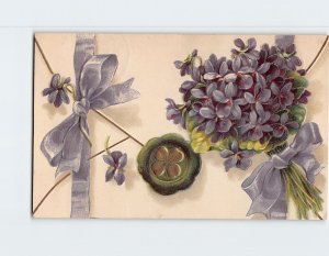 Postcard Greeting Card with Mail Flowers Ribbon Embossed Art Print