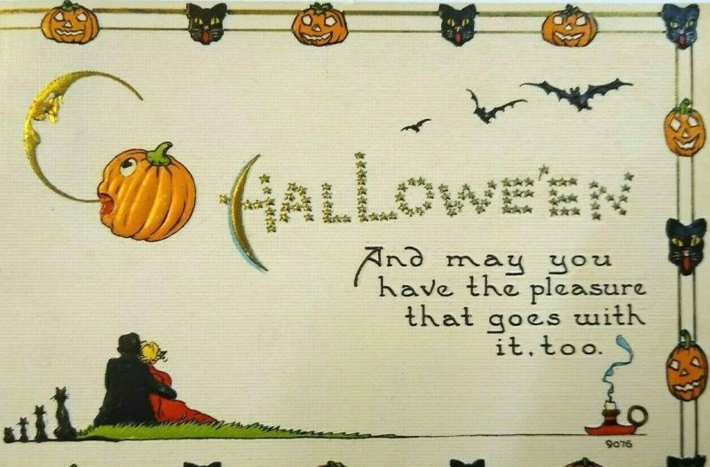 Vintage Halloween Postcard Bergman Fantasy Art Fancy Border Harvard Mass Antique