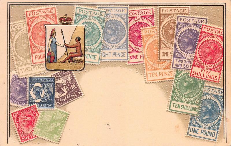 South Australia, Classic Stamps in Actual Colors, Early Embossed Postcard,Unused