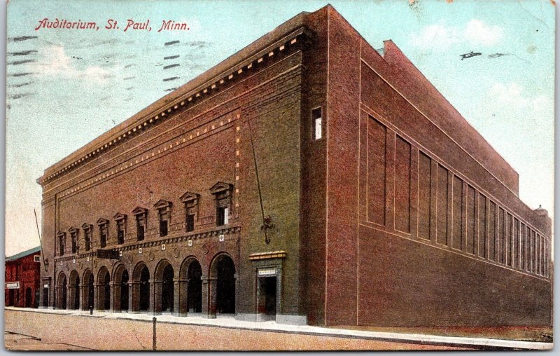 1910's Auditorium Saint Paul Minnesota MN Street View Historical Posted Postcard