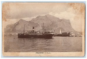 c1910's Palermo II Porto Steamer Ship Mountain Lighthouse Scene Antique Postcard