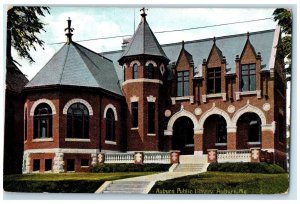 1908 Auburn Public Library Building Stair Entrance Auburn Maine Antique Postcard