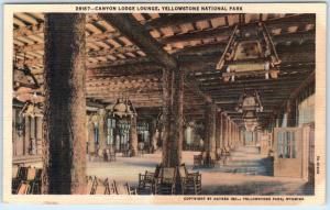 YELLOWSTONE NATIONAL PARK  Postcard  CANYON LODGE LOUNGE Interior 1949  Linen