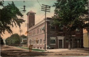 View of City Hall, Kendallville IN c1914 Vintage Postcard F08