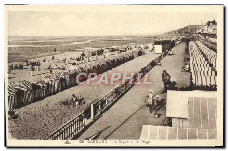 Old Postcard Cabourg La Plage La Digue and the beach