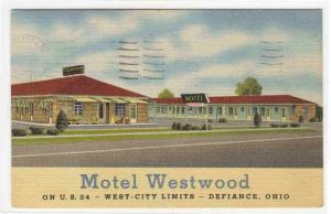 Motel Westwood US 24 Defiance Ohio 1960 linen postcard