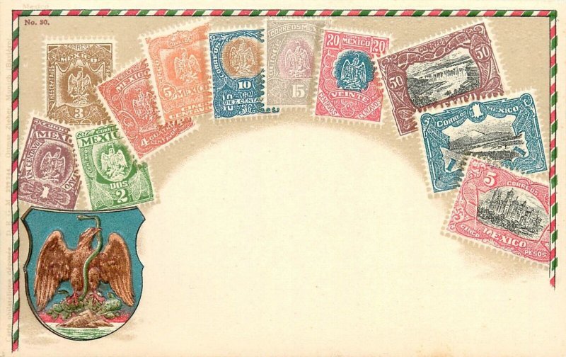 Postcard C-1905 Mexico Stamp Philatelic embossed emblem undivided TP24-1433