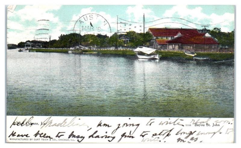 1908 Bayou St. John, New Orleans, LA Postcard