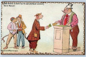c1910's Anthropomorphic Dogs Selling Tickets A Tip On The Race Embossed Postcard