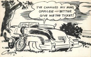 Postcard 1950s Motorcycle Cop Woman Ticket Comic Humor Cooper's 22-13120