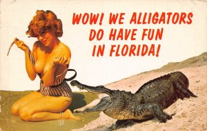 J86/ Florida Postcard Chrome Sexy Woman Risque Alligator Boobs  435