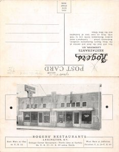 J46/ Lexington Kentucky Postcard c1940s Rogers Restaurant Fold-Out Panels 265