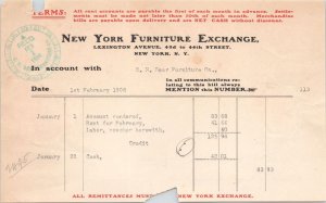 1908 Antique Billhead - NEW YORK FURNITURE EXCHANGE - New York, New York