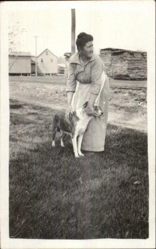 Woman & Her Dog Candid Amateur Real Photo Postcard c1920