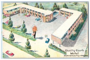 1940 Birds Eye View Quality Courts Motel Portsmouth Virginia VA Antique Postcard 