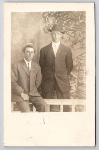 RPPC Two Handsome Young Men Mount Angel Oregon Real Photo Postcard L24