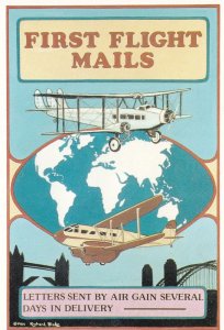 First Flight Mails Air Transport Atlas Globe Advertising Postcard