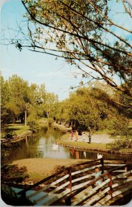 Moose Jaw SK Saskatchewan Crescent Park People Swans Unused Postcard G72