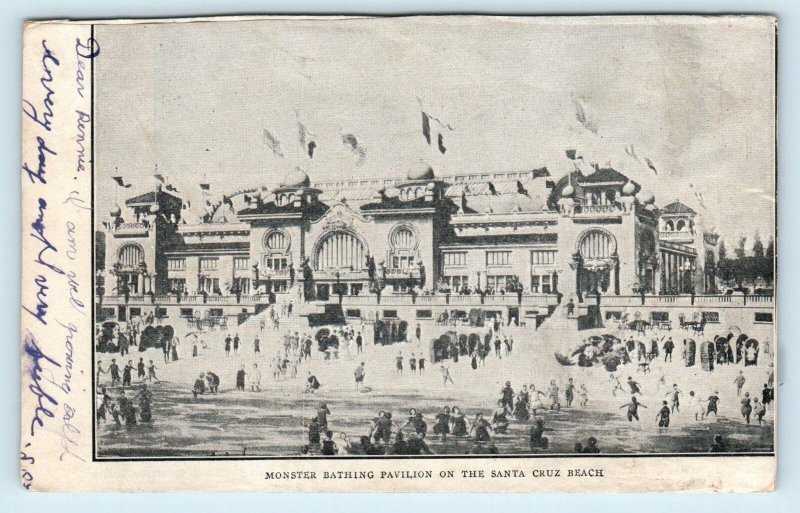 SANTA CRUZ, CA California ~ Monster BATHING PAVILION on Beach c1910s Postcard