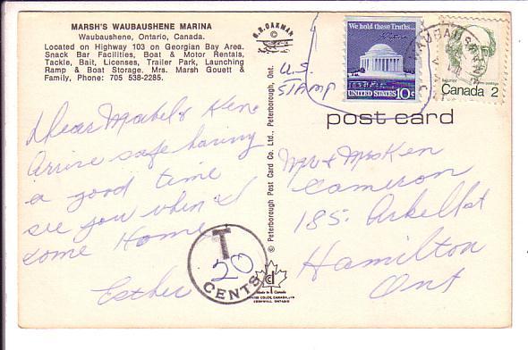 Marsh's Paradise Marina, Waubaushene, Ontario, Interesting Cancel and Postal ...