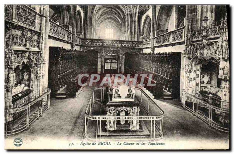 Old Postcard Bourg Brou Church Choir and tombs