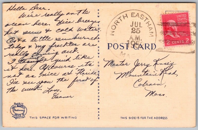 Vtg Cape Cod MA Birdseye View Map Fried Clams Humor 1950s Linen Postcard