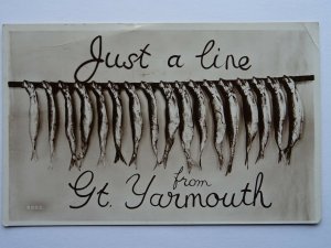 Norfolk GREAT YARMOUTH Just a Line (Herring) c1950 RP Postcard by H. Coates