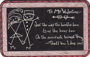 Valentine's Day Chalk Figures On Blackboard