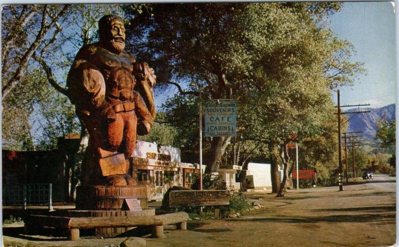 THREE RIVERS, CA    HUGE PAUL BUNYON STATUE  Hwy 198   1948  Roadside Postcard