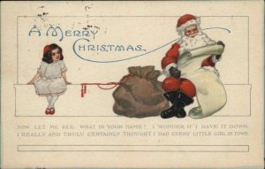 Christmas Santa Claus Naughty List Child Girl Toy Sack c1900s-10s Postcard