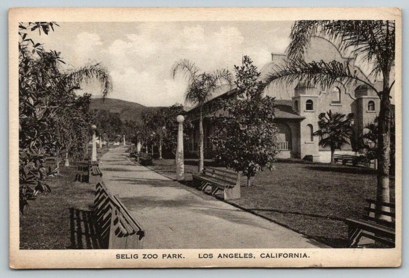 Los Angeles California~Selig Park Zoo~Path Past Animal Houses~1920s Sepia Litho  