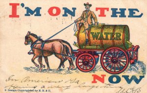 Vintage Postcard 1906 I'm On The Water Now ?Horse Cart Carriage Comics by E.B.E.