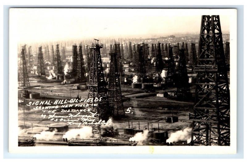 Postcard Signal Hill Oil Fields, Long Beach, CA RPPC H11