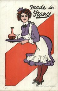 Sexy Maid Pun Humor MADE IN FRANCE Serving Wine c1905 Postcard