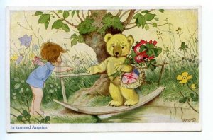 494273 FB BAUMGARTEN Winged Elf & TEDDY BEAR on Bridge thousand fears postcard