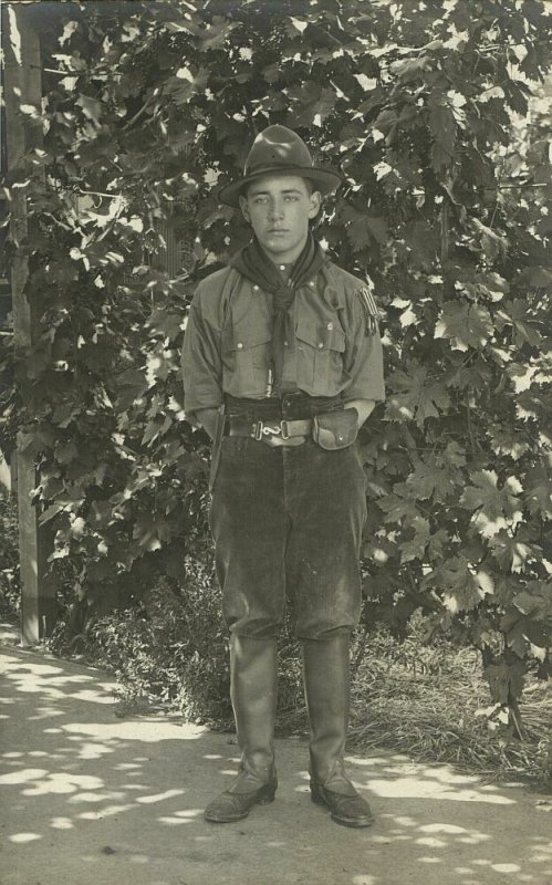 South Australia, Young Boy Scout in Uniform, Scouting (1910) RPPC Postcard