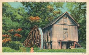 Vintage Postcard 1920's Rustic Landmark Grist Mill w/ Old-Fashioned Water Wheel