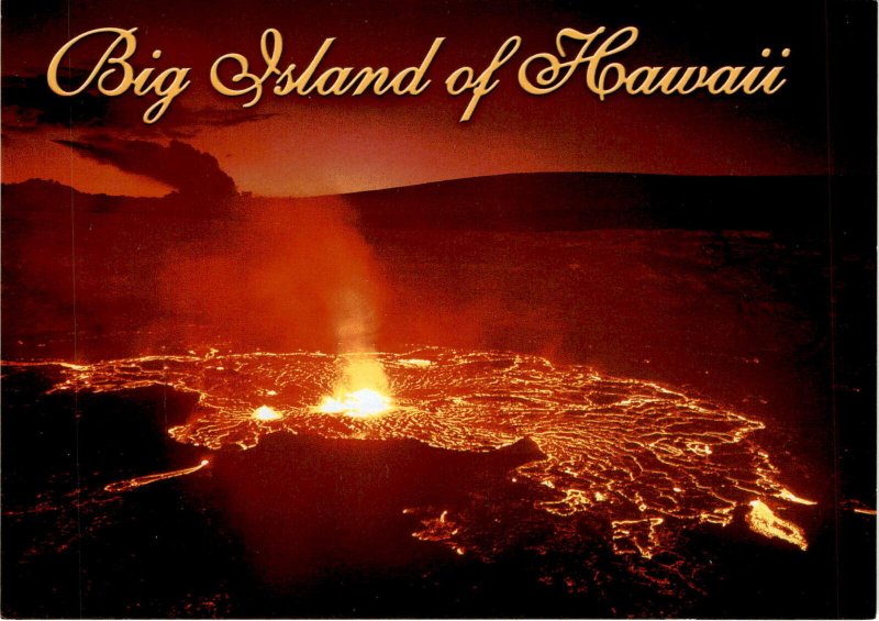 Kilauea Volcano, Hawaii, night shot, Pacific Ocean, nature, beauty, pow postcard