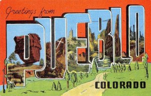 PUEBLO Colorado Large Letter Linen ca 1940s Vintage Postcard