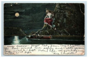 1905 Loreley Woman on Cliff w/ Harp Fantasy Folklore Ship