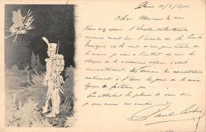 US2799 Paris Man with Backpack in Forest Postcard 1900 patriotic