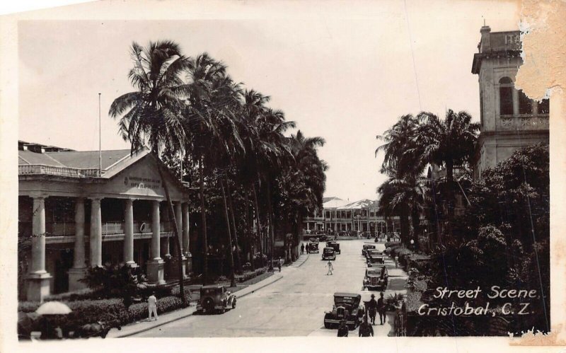 CRISTOBAL CANAL ZONE~STREET SCENE-AUTOMOBILES-BUILDINGS~1948 REAL PHOTO POSTCARD