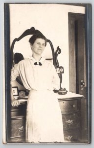 RPPC Pretty Woman Standing At Dresser With Mirror 1915 Windsor Ont Postcard S30