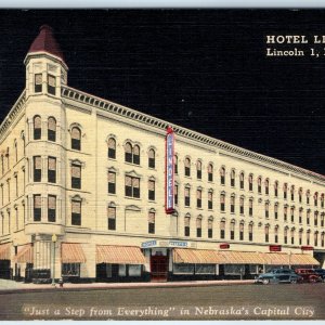 c1950s Lincoln, Neb Hotel Lindell Night Roadside Street Scene View Woodbury A228