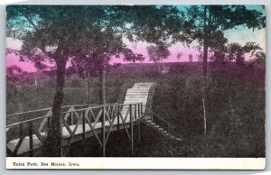 Des Moines Iowa~Union Park Stairs Leading To Bridge Scene~B&W Photo~Vintage PC