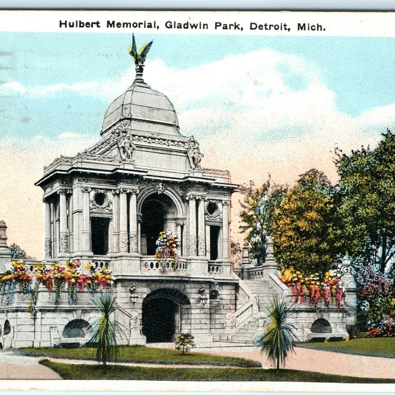 1922 Detroit, Mich. Hulbert Memorial Gladwin Park Litho Photo Postcard Aero A23