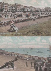 Southsea Hampshire Military Canon On Beach + Seven Sisters Cliff 3x Postcard