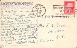Vintage Postcard 1956 Best Hotel Building Roanoke Virginia VA Structure