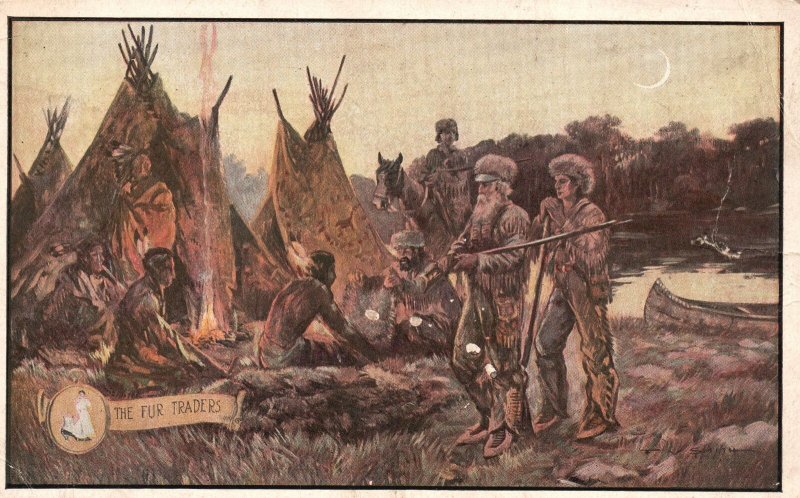 Vintage Postcard 1910's Portrait of The American Fur Traders Artwork Painting